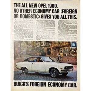Buick Opel 1900 "No Other Economy Car Gives You All This" Vintage Print Ad 1970
